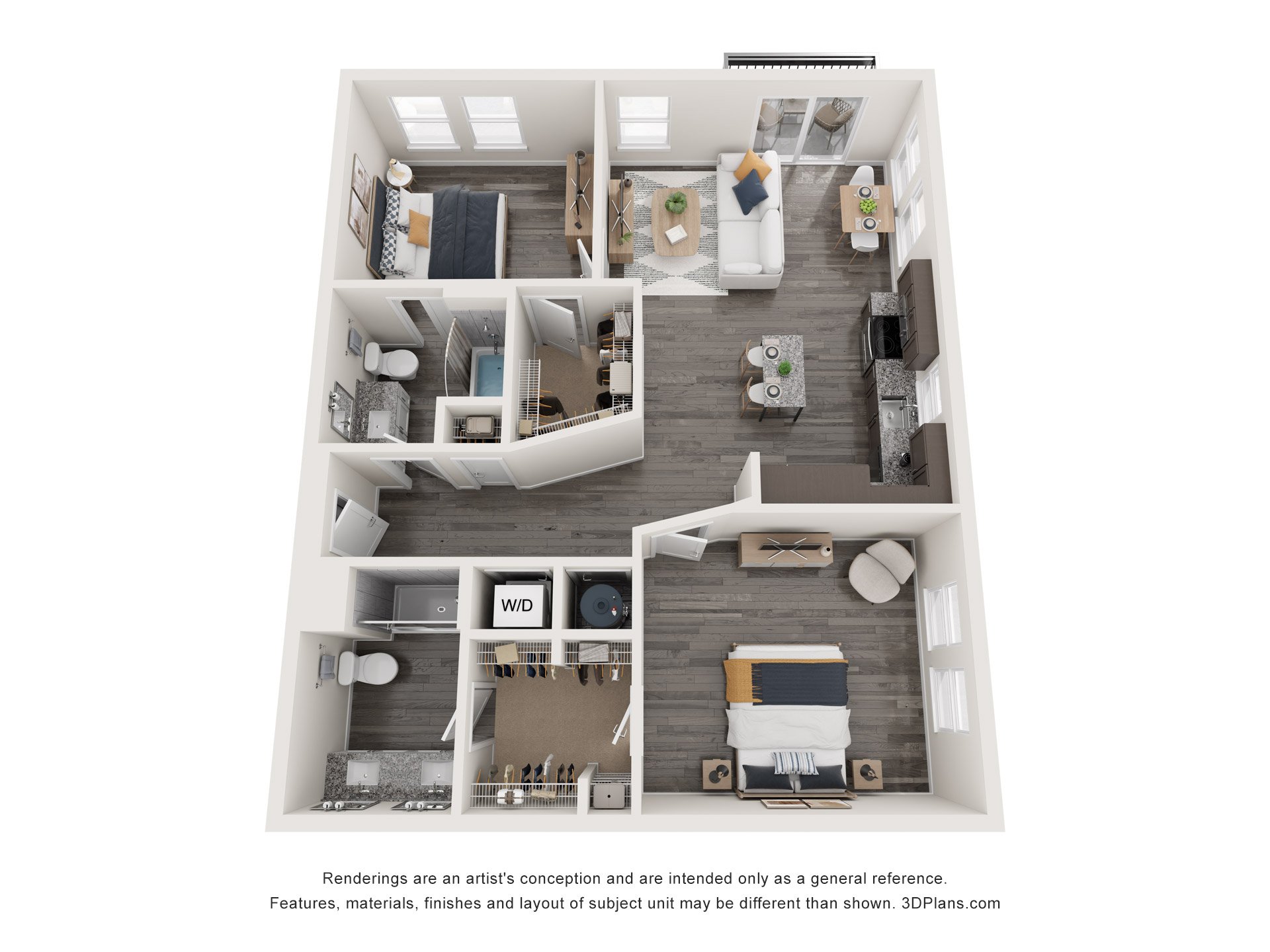 Floor plan for 2 beds, 2 baths, 1083 sqft